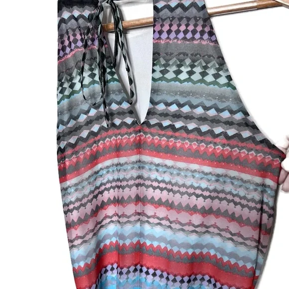 Donna Morgan Womens Boho Geometric Maxi Dress Sleeveless Halter Neck Tie  Waist - threedaughtersproperties.com